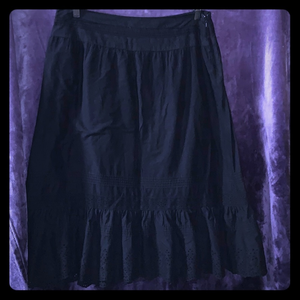 NWOT Chaps Sz 8 Long Black Eyelet Cotton Skirt